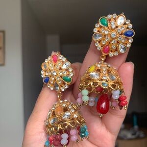 Multicolor Gold Jhumka Earrings